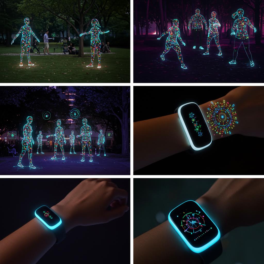 온카스터디 웨어러블 디바이스가 운동 데이터를 실시간으로 분석하며 신체 움직임을 시각화하는 장면